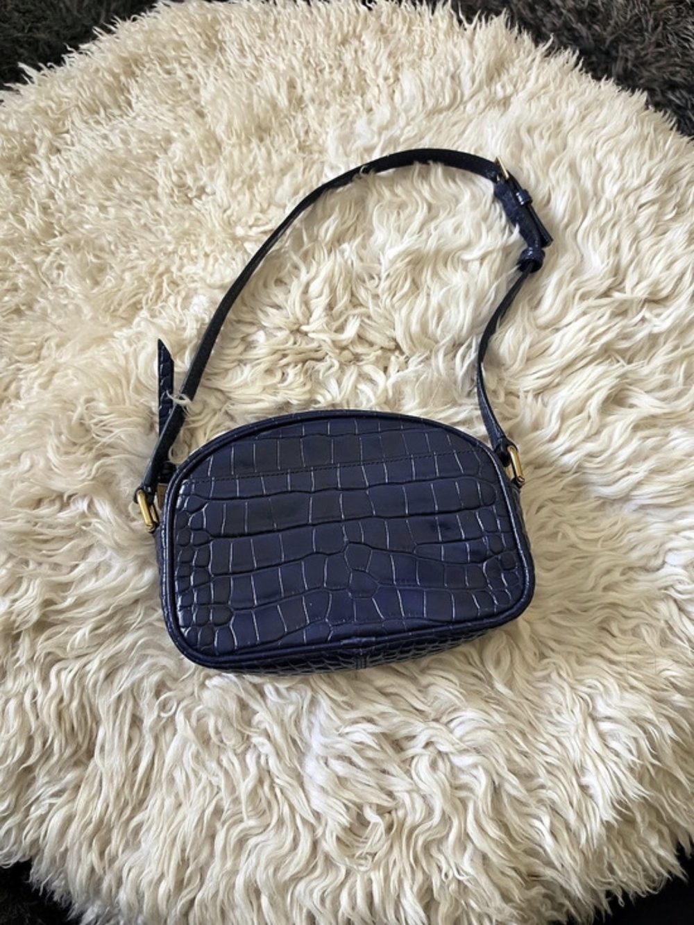 J Crew Blue Crocodile-Embossed Shoulder Bag